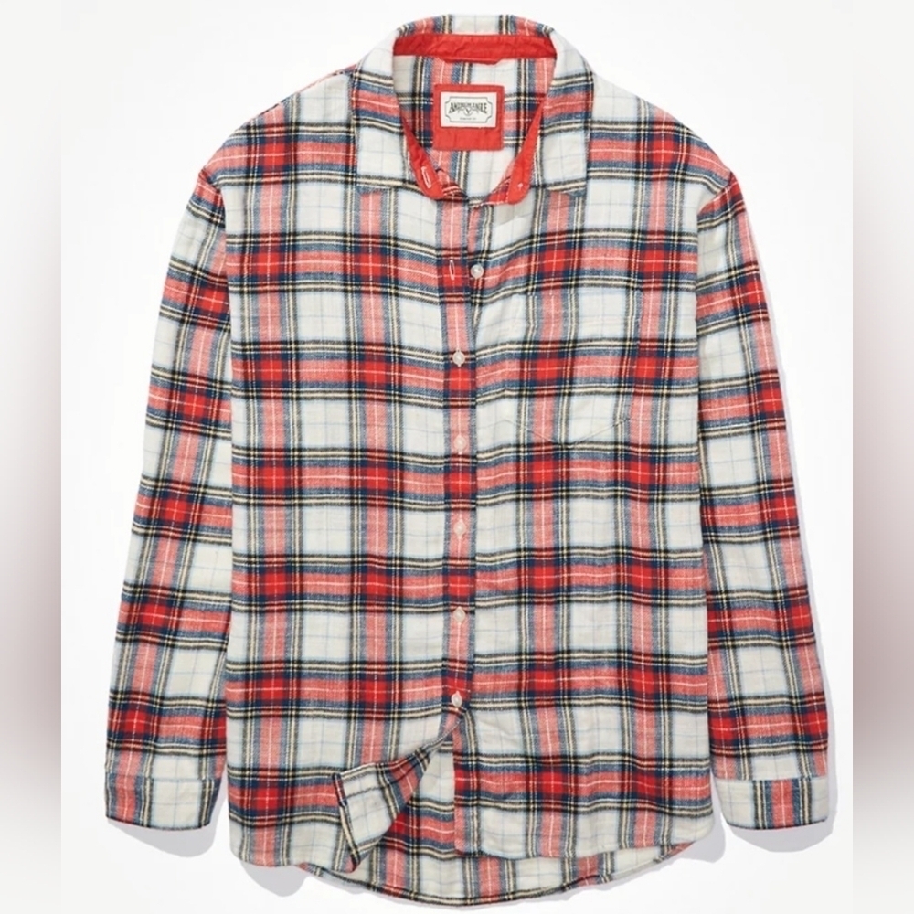 AMERICAN EAGLE WOMEN MULTI-COLORED OVERSIZED FLANNEL SHIRT Size XS